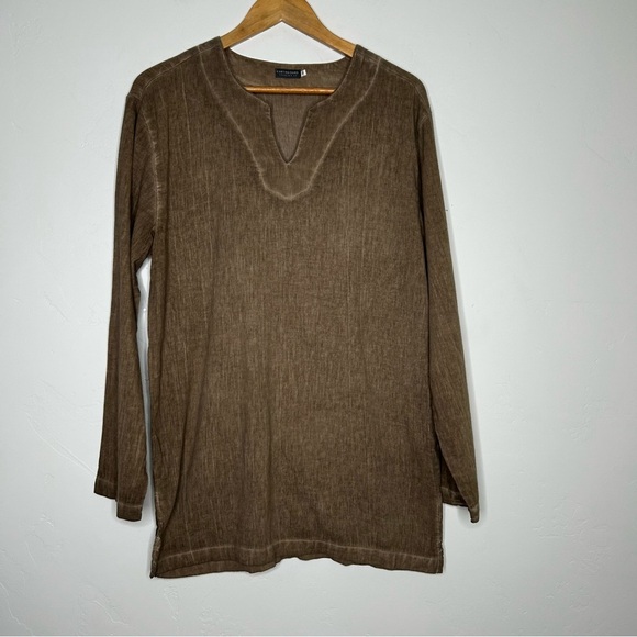 Earthbound Trading Co Stonewash Taupe Tunic Top 100% Cotton Gorpcore Unisex Fall - Picture 1 of 9